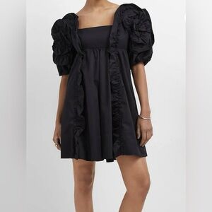 FARM Rio Black Ruffle Mini Dress small NWT